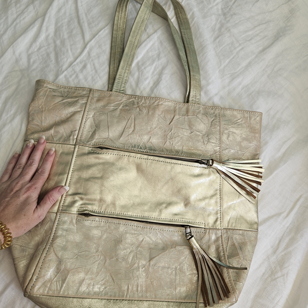 Chilean Leather Gold Tote Bag